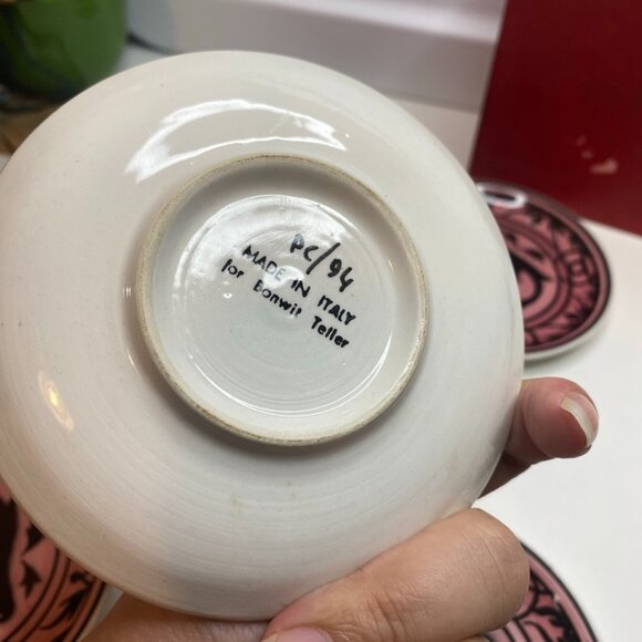 Bonwit Teller Set 5 primitive folk art birds coasters Pink original box Italy - Picture 7 of 14